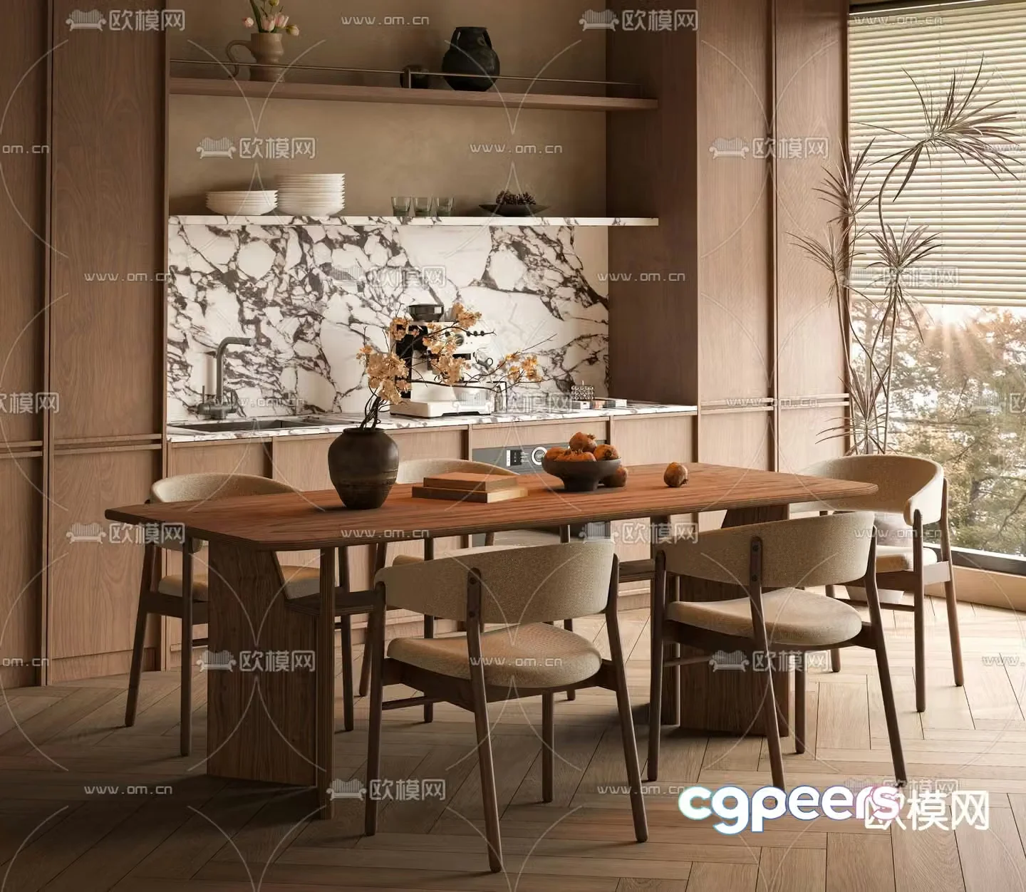 Medieval style dining table and chairs solid wood dining table 3d model
