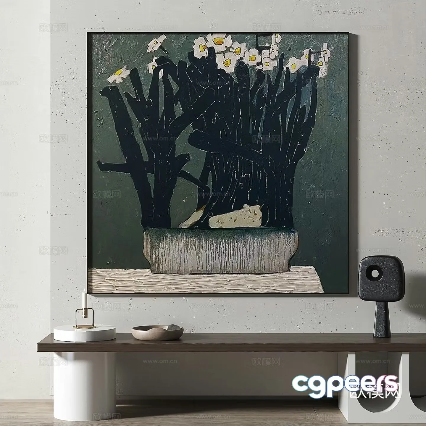 Modern medieval abstract light luxury retro oil painting decorative painting 3d model