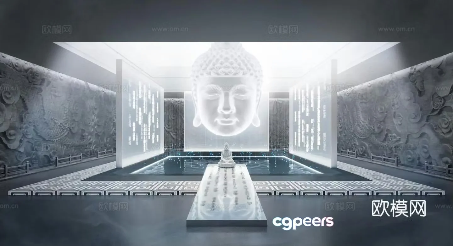 Museum Exhibition Hall People Buddha Sculpture 3d Model