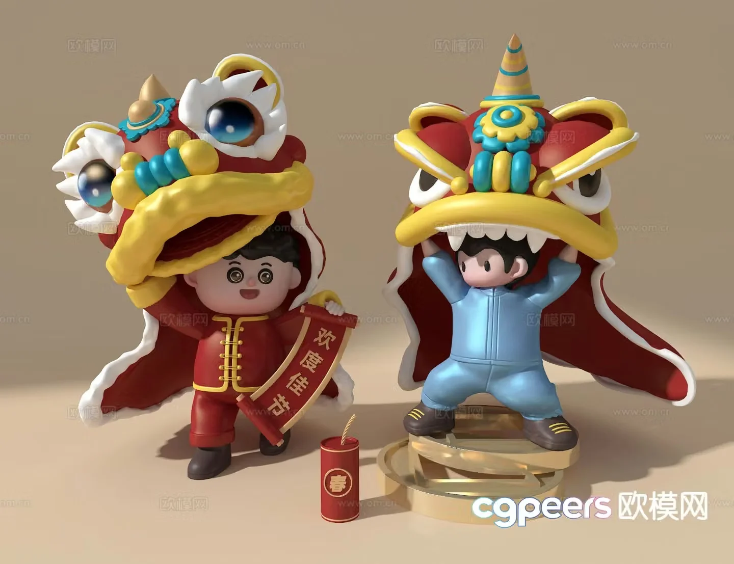 Lion dance sculpture 3d model