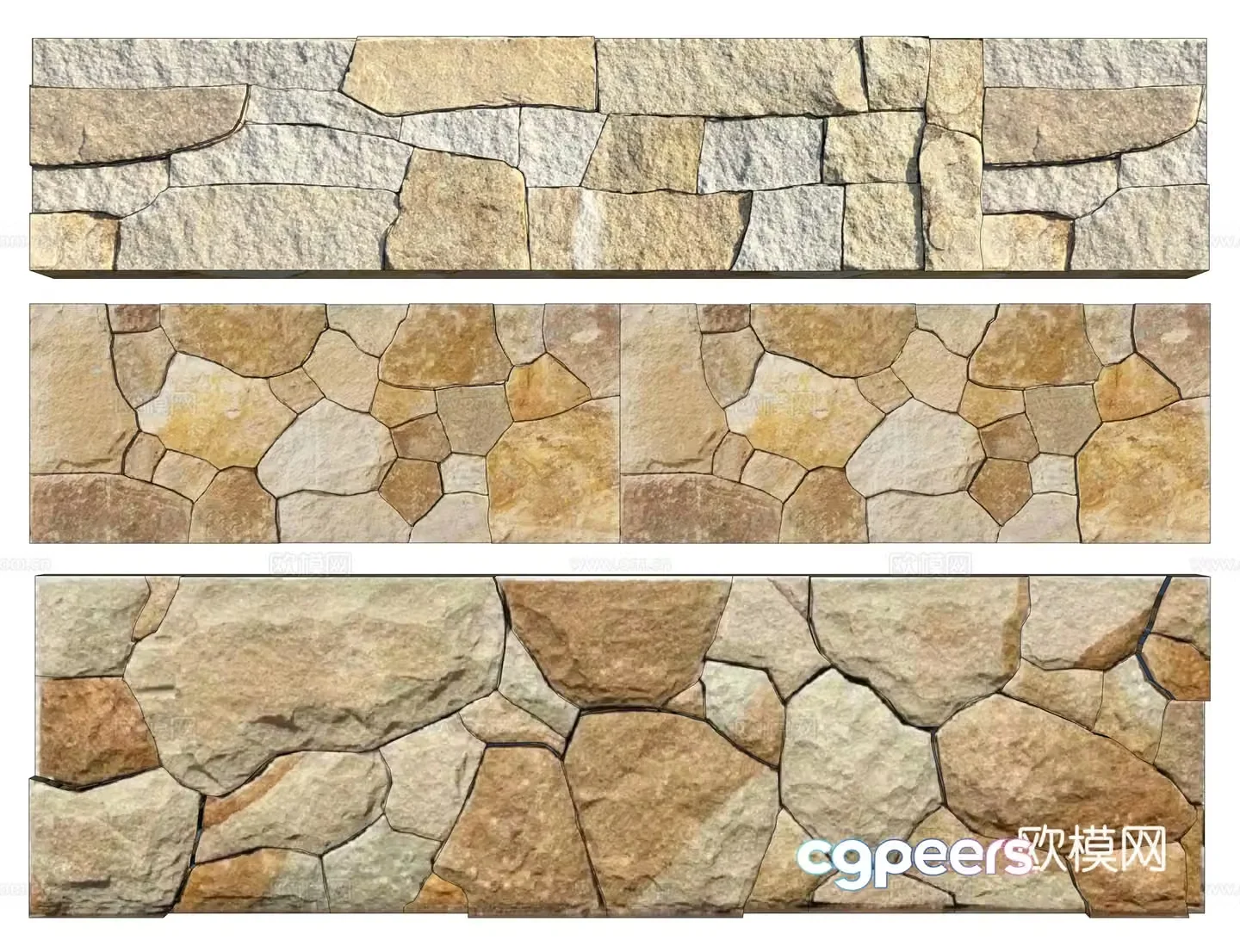 New Chinese style matte stone landscape wall dry scrambled stone wall Baipo yellow broken landscape wall dry studded stone wall rural matte stone wall 3D model