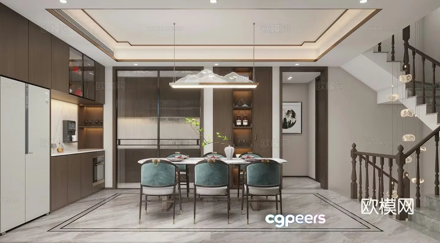 New Chinese style living room New Chinese style restaurant 3D model