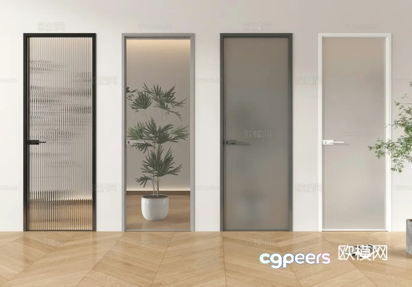 Single-open door Glass door Bathroom door 3D model