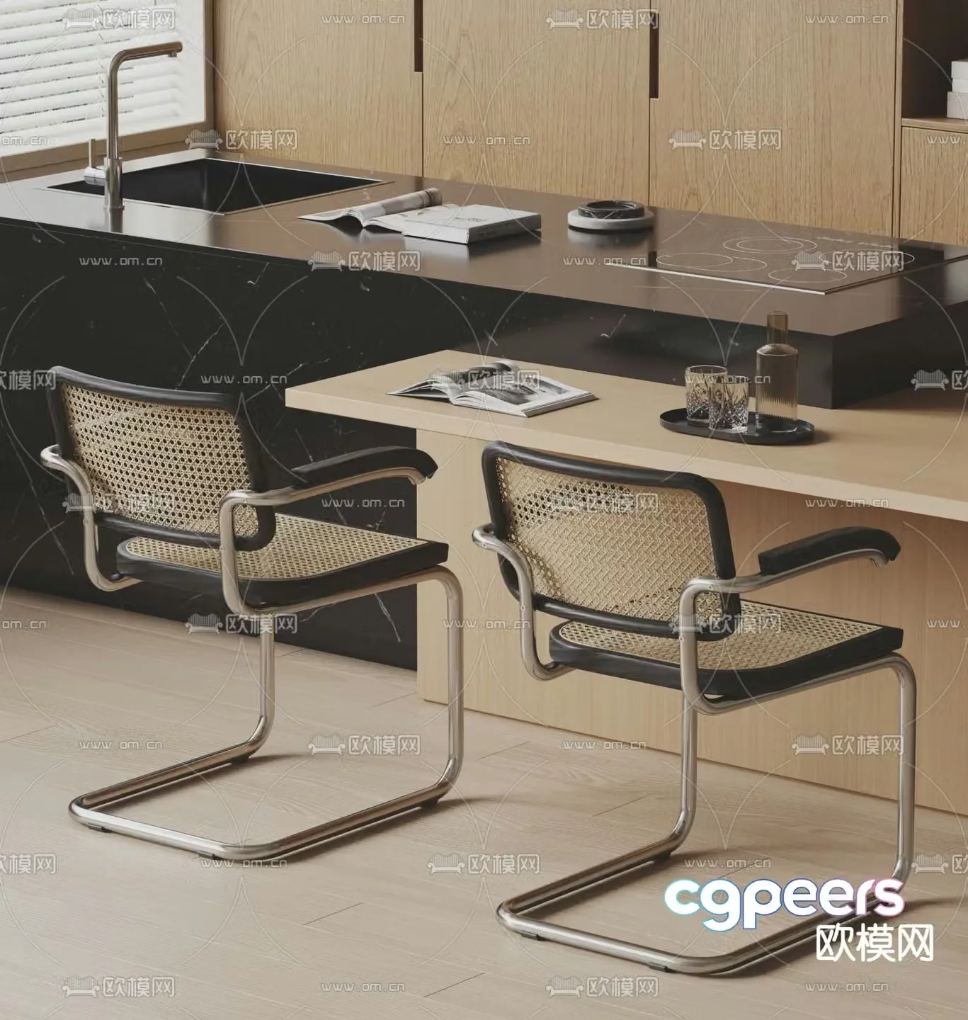 Modern bar dining table and chair 3d model