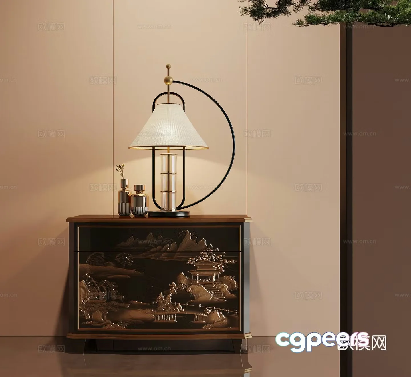 New Chinese style bedside table 3D model