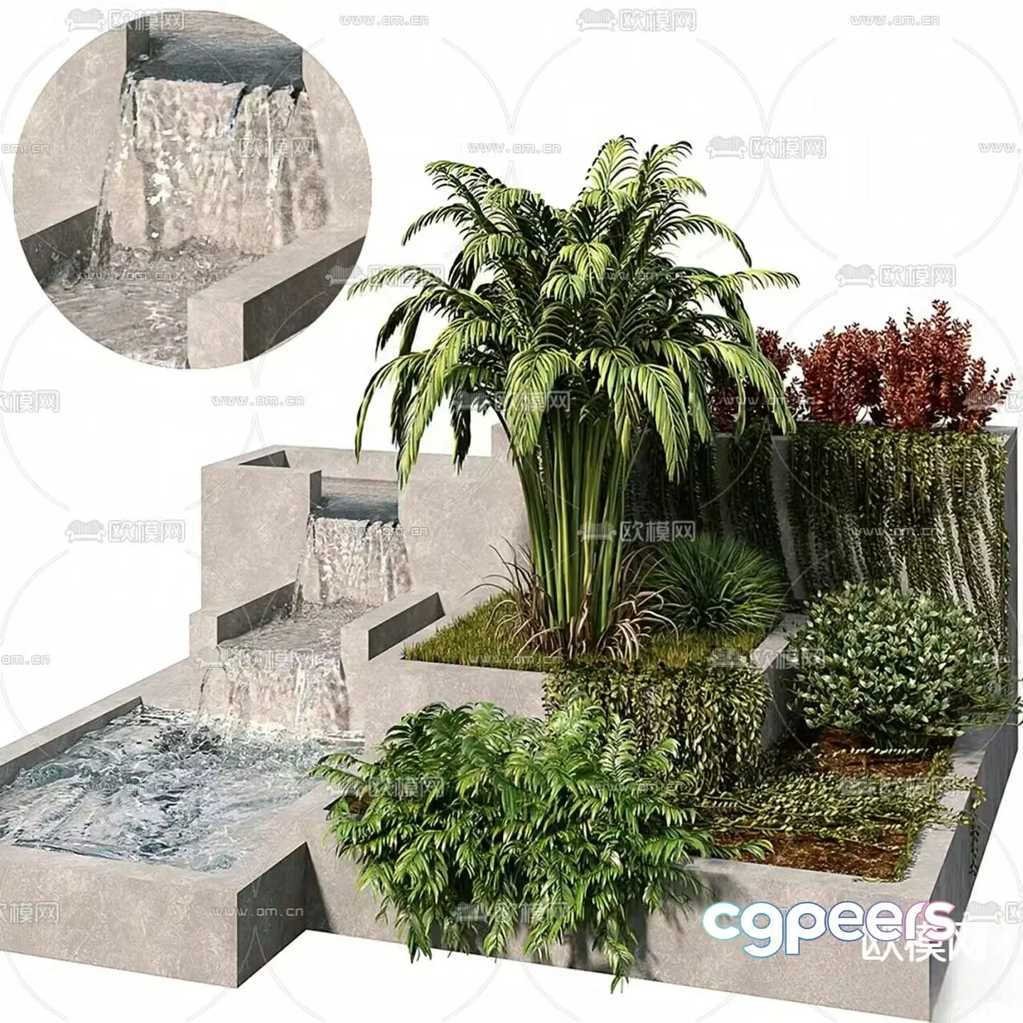 Gardening sketch running water fountain plant pile 3D model