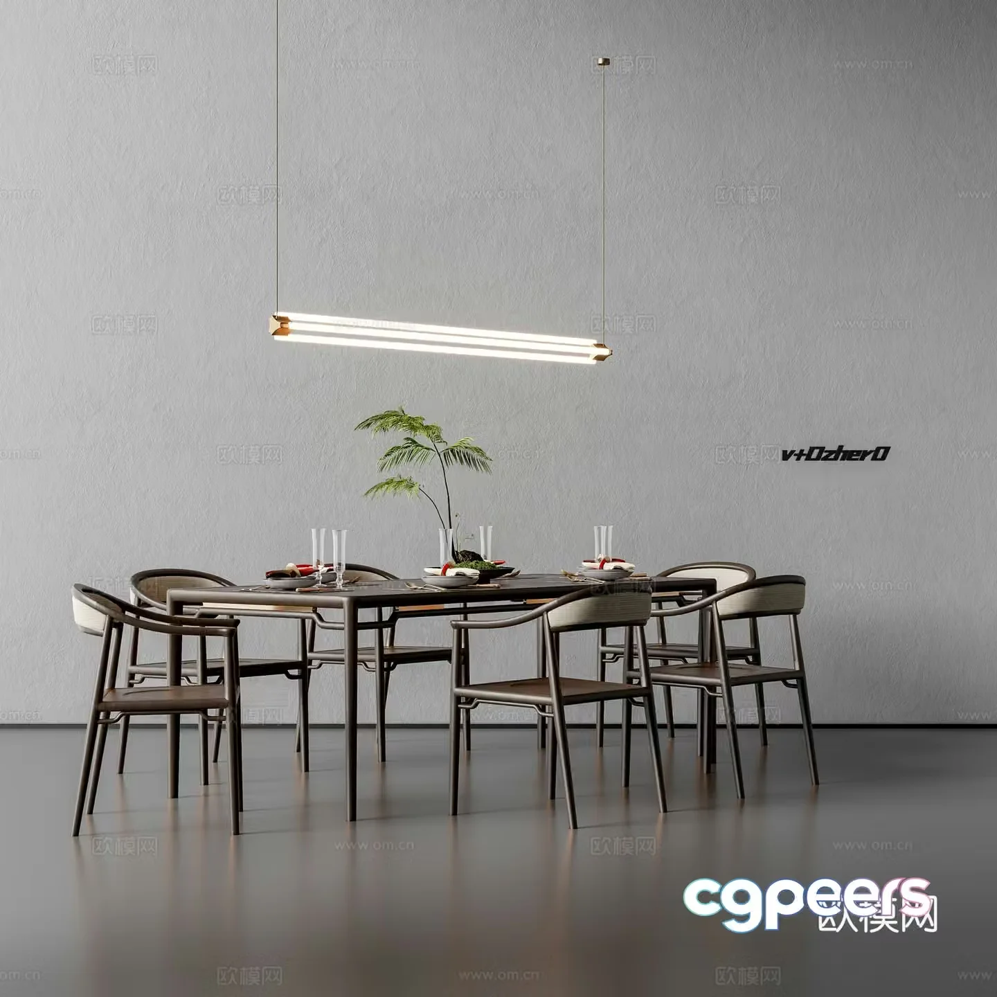 Modern dining table and chair 3d model
