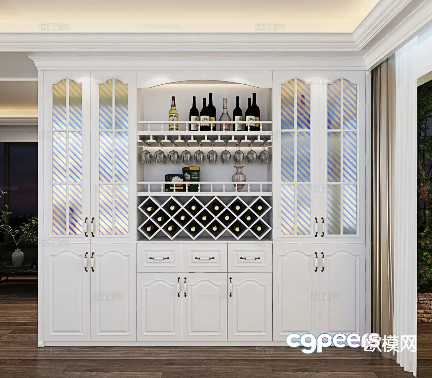 Jane European wine cabinet sideboard 3D model