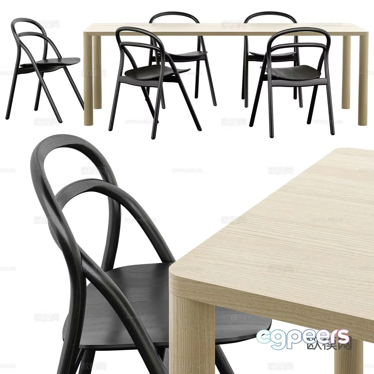 Chair and log table 3d model