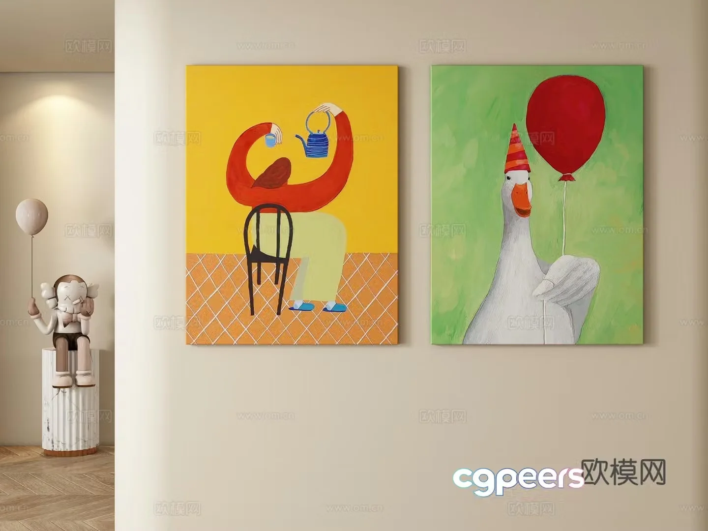 Cream style decorative painting hanging painting 3d model