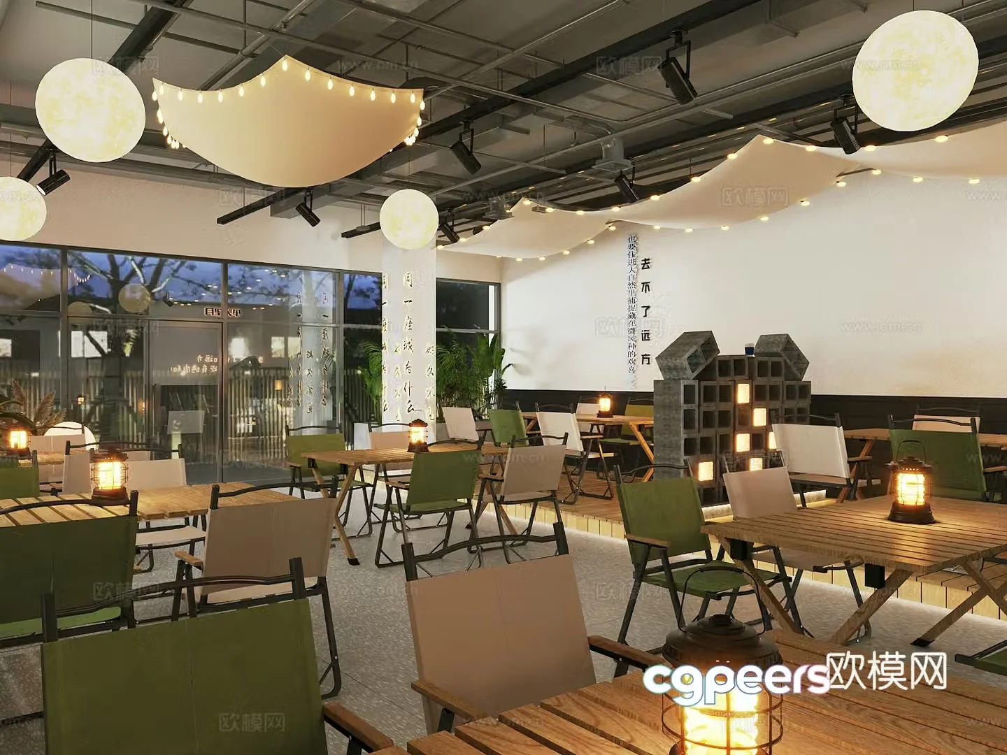 Industrial cafe Industrial style milk tea shop Camping cafe Camping equipment ornaments Camping table and chairs 3D model