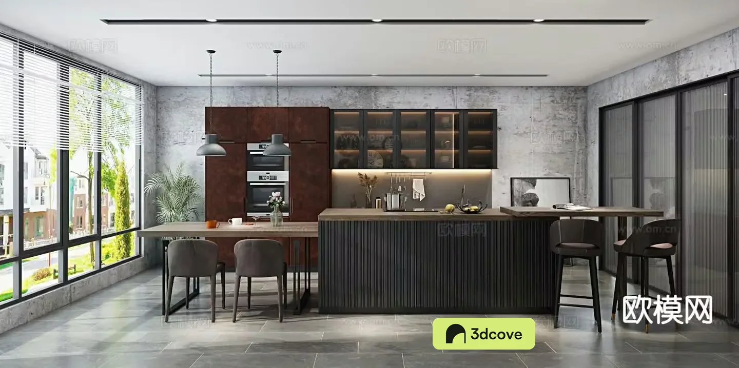 Industrial style island kitchen