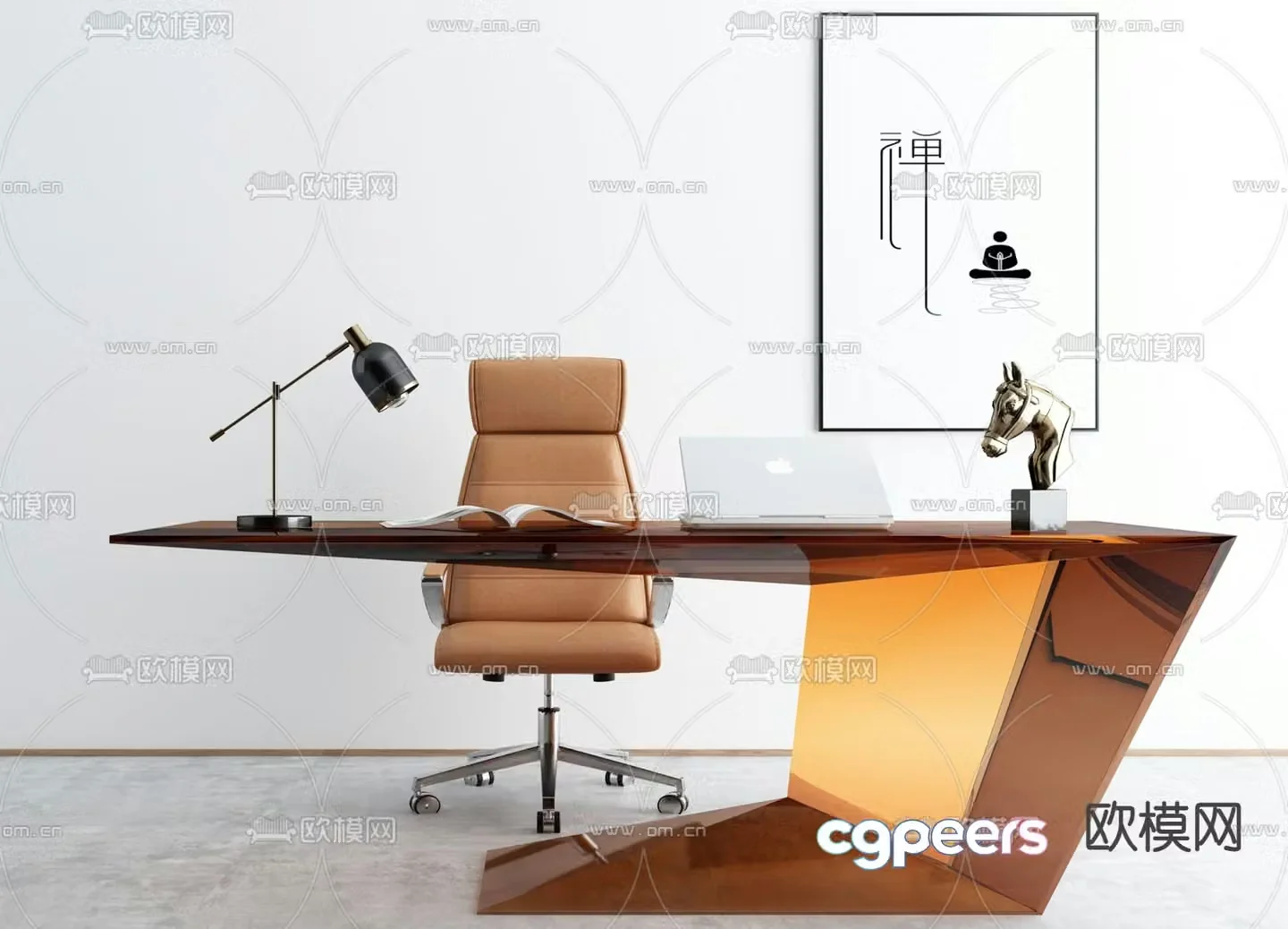 Acrylic office desk and chair office desk and chair 3d model