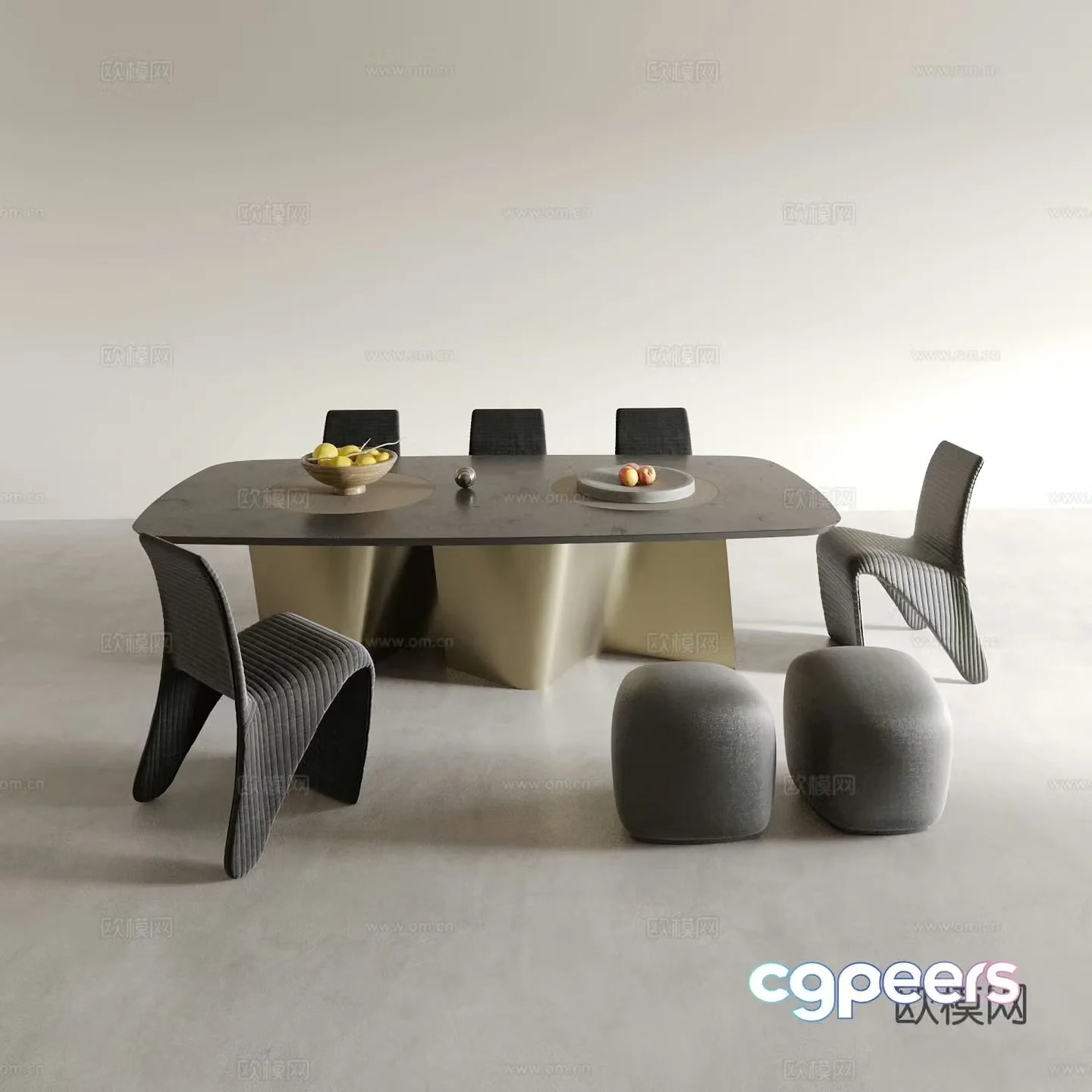 Modern dining table and chairs 3d model