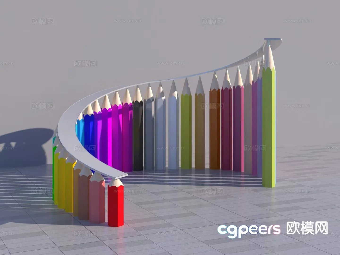 Modern pencil spin landscape sketch 3d model