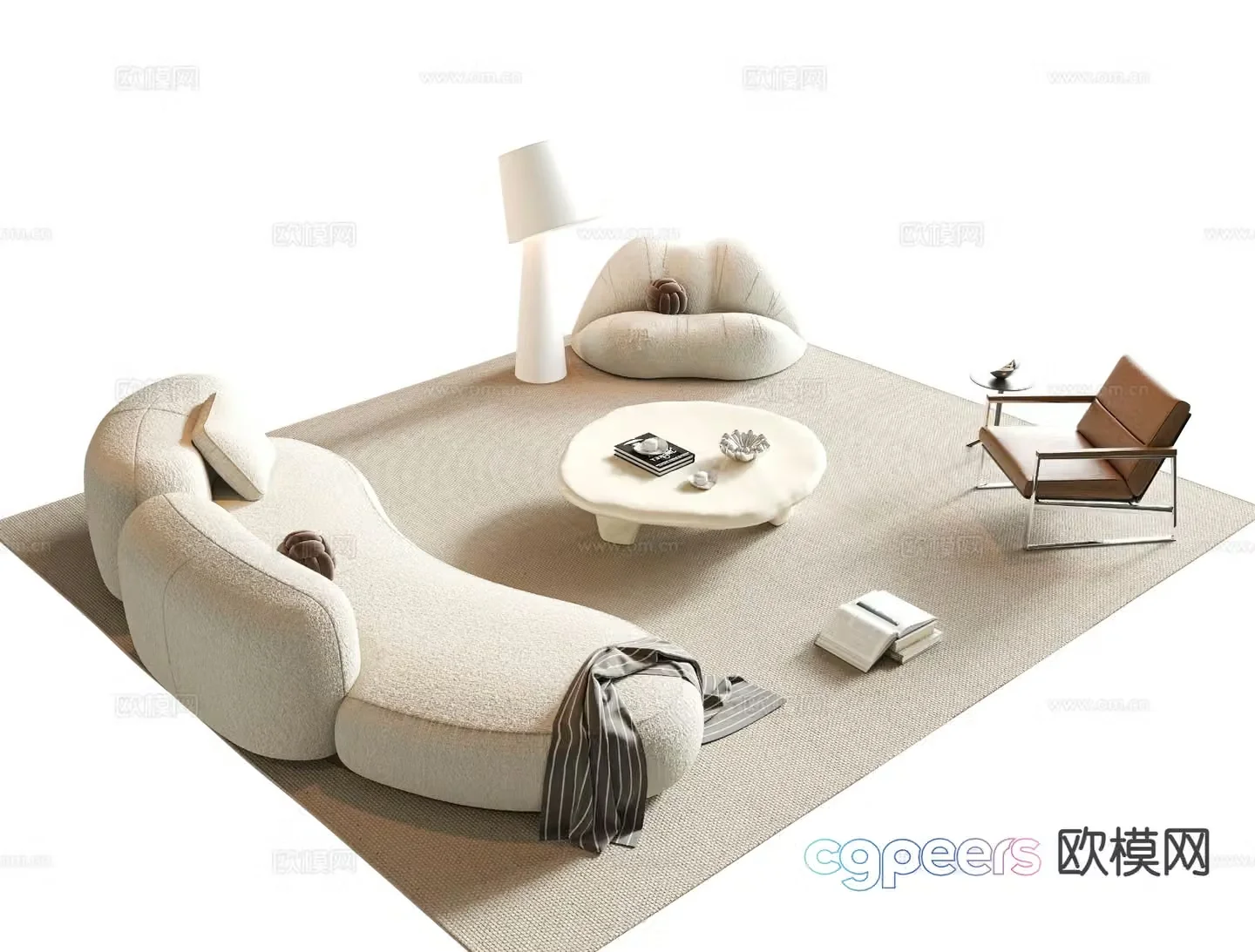 Cream style curved sofa modular sofa 3d model