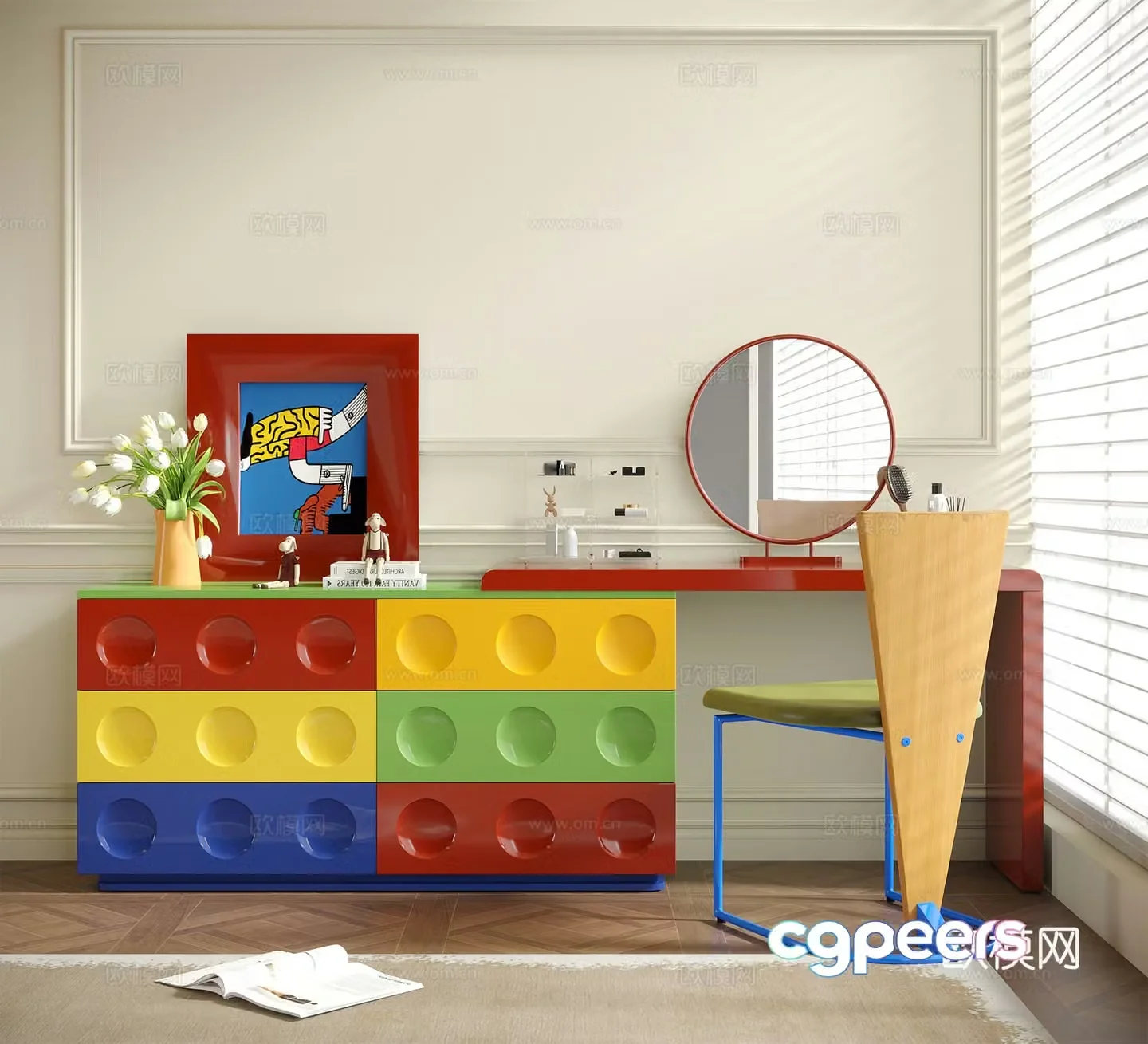 Modern Bauhaus dressing table decorative cabinet desk and chair 3d model