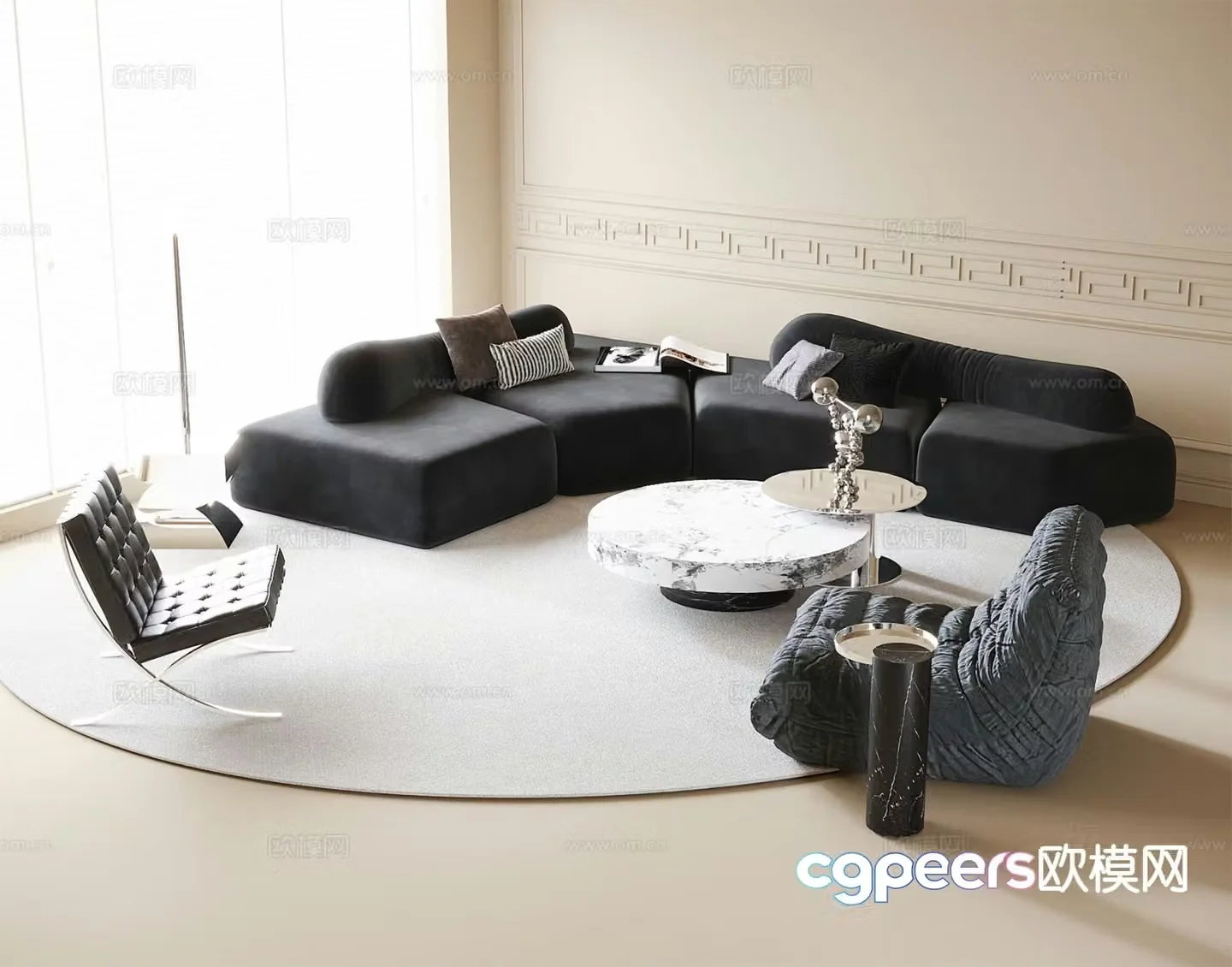 Italian style modular sofa curved sofa 3d model