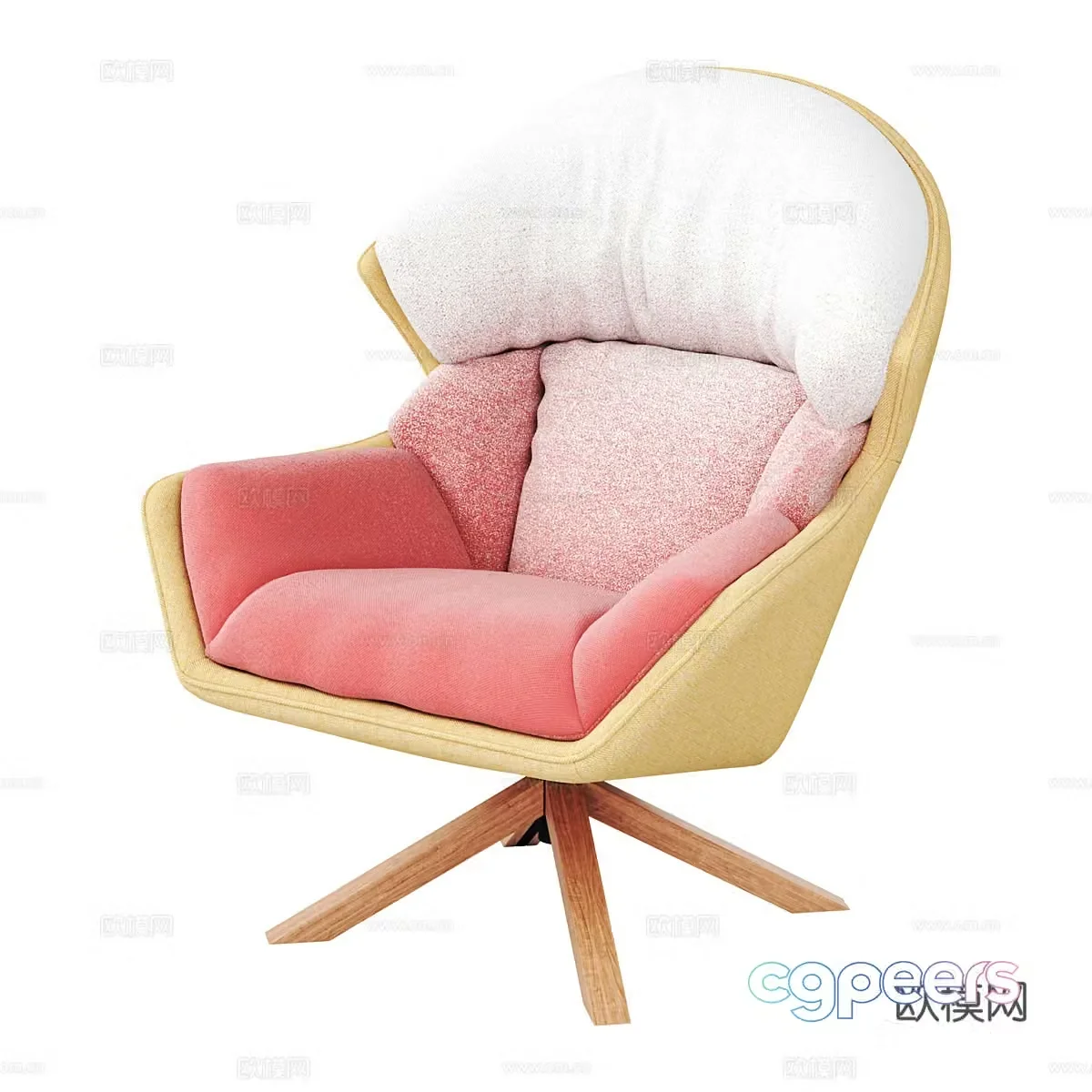 Modern cream style fabric lounge chair 3d model