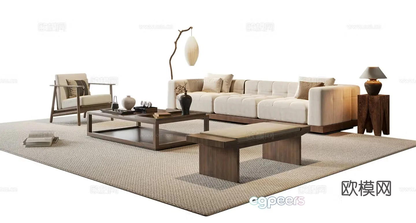 New Chinese Song style sofa combination sofa 3D model