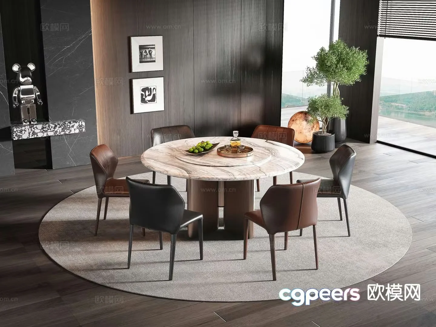 Italian dining table and chairs 3d model