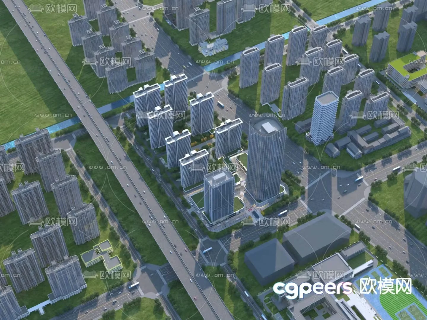 High-rise residential aerial view 3d model