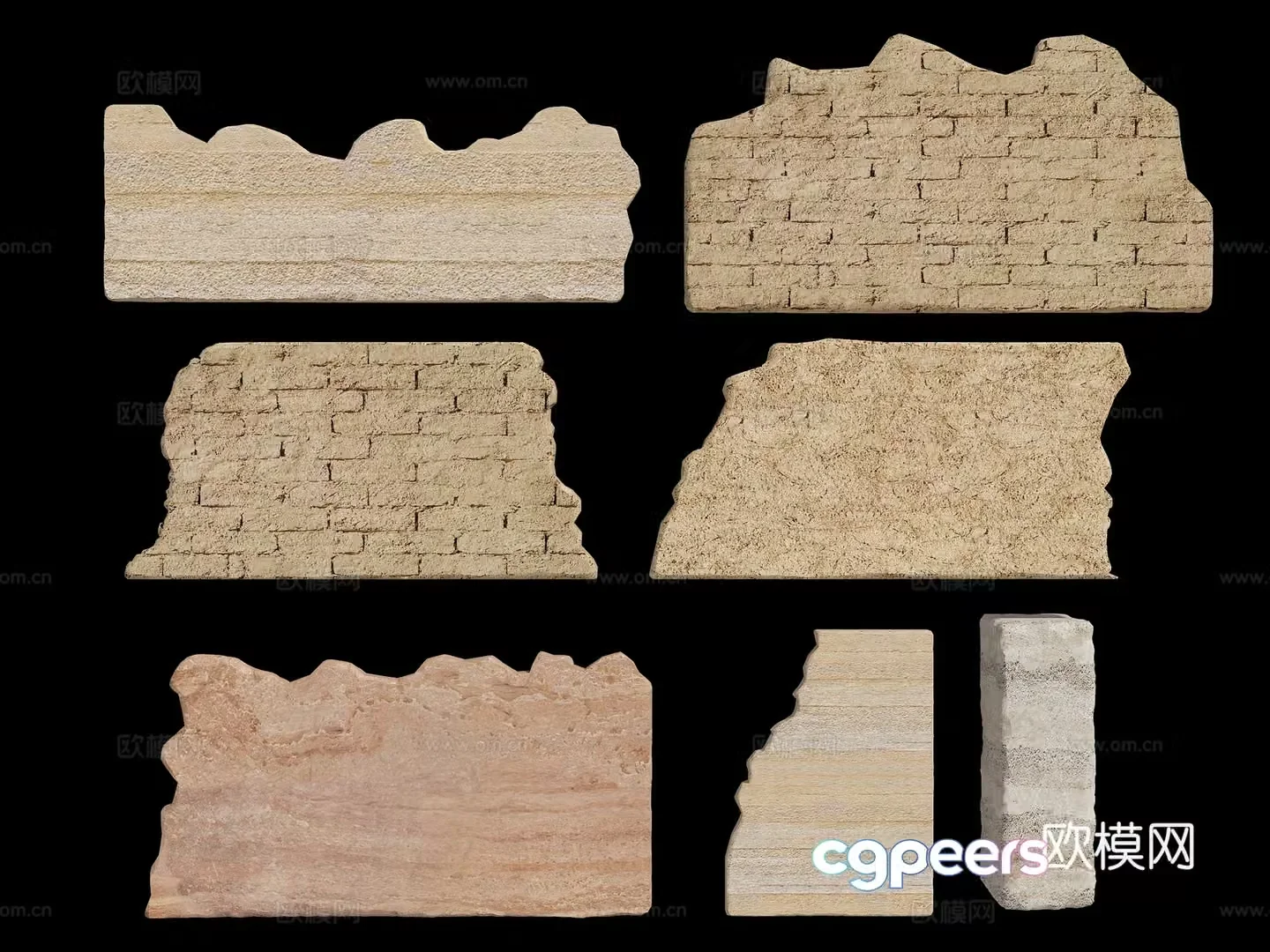 Modern rammed earth wall damaged wall adobe wall rammed earth broken wall old rammed earth wall industrial style 3D model