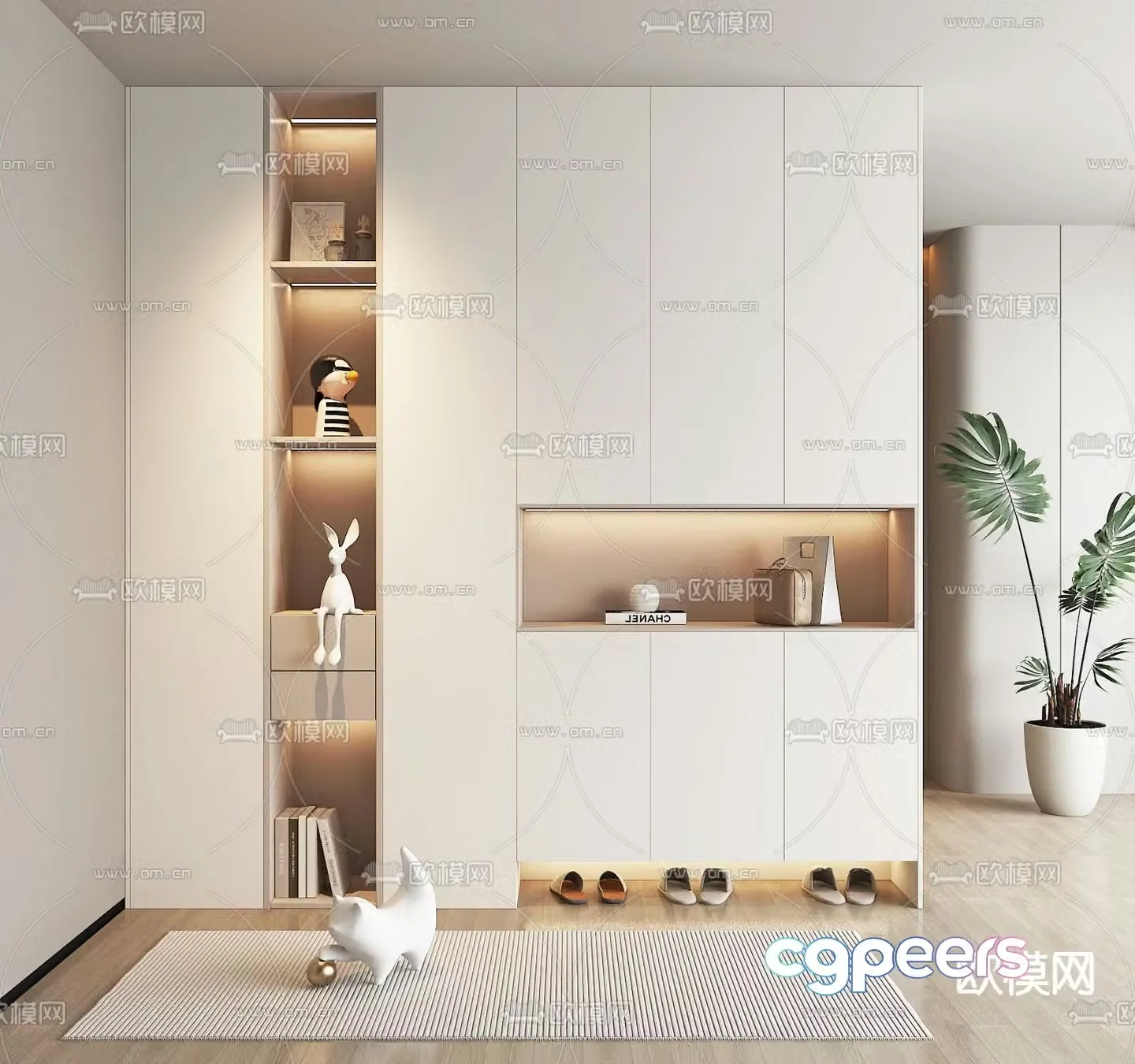 Cream style entrance shoe cabinet 3D model