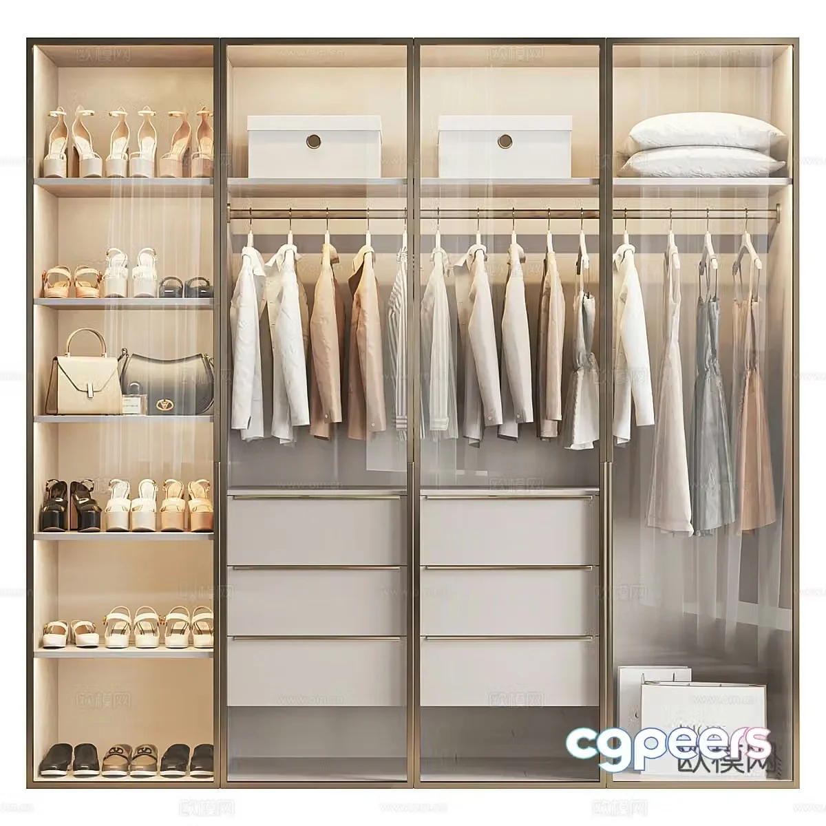 Modern light luxury minimalist glass wardrobe 3D model