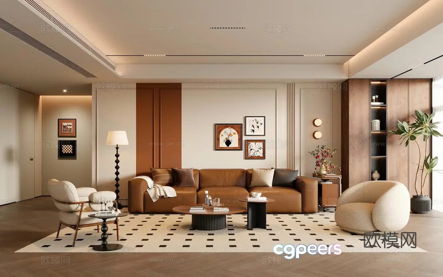 French medieval style living room sofa coffee table three-person sofa casual sofa painting floor lamp 3D model