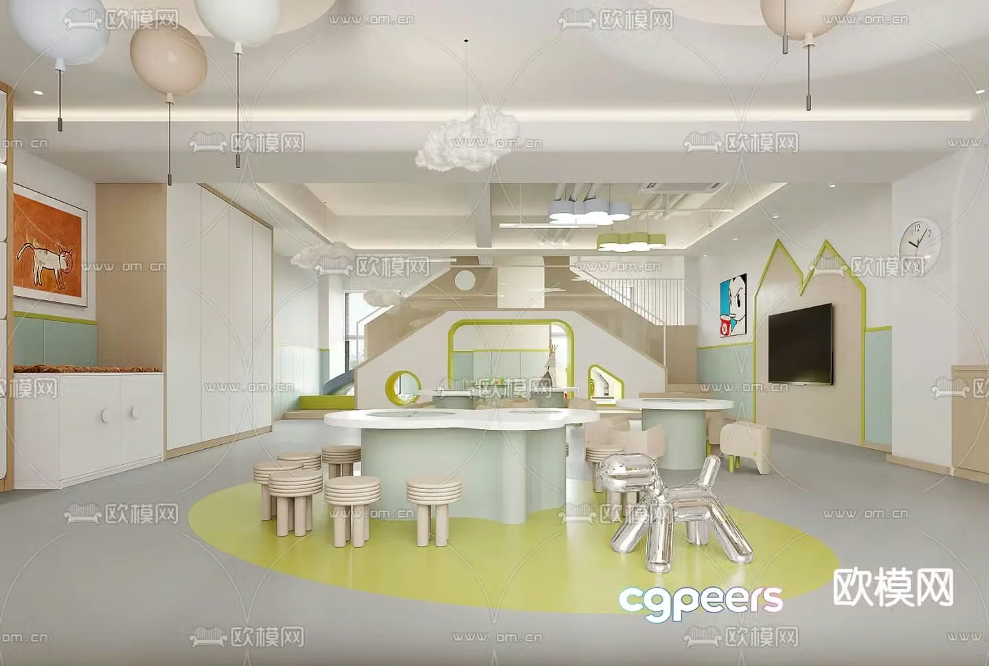 Early childhood kindergarten classroom 3D model