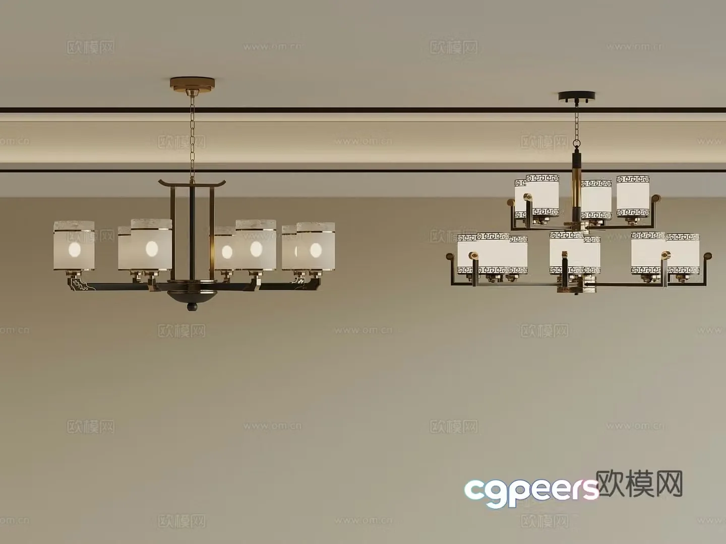 New Chinese style living room chandeliers multi-head chandeliers metal chandeliers 3D model