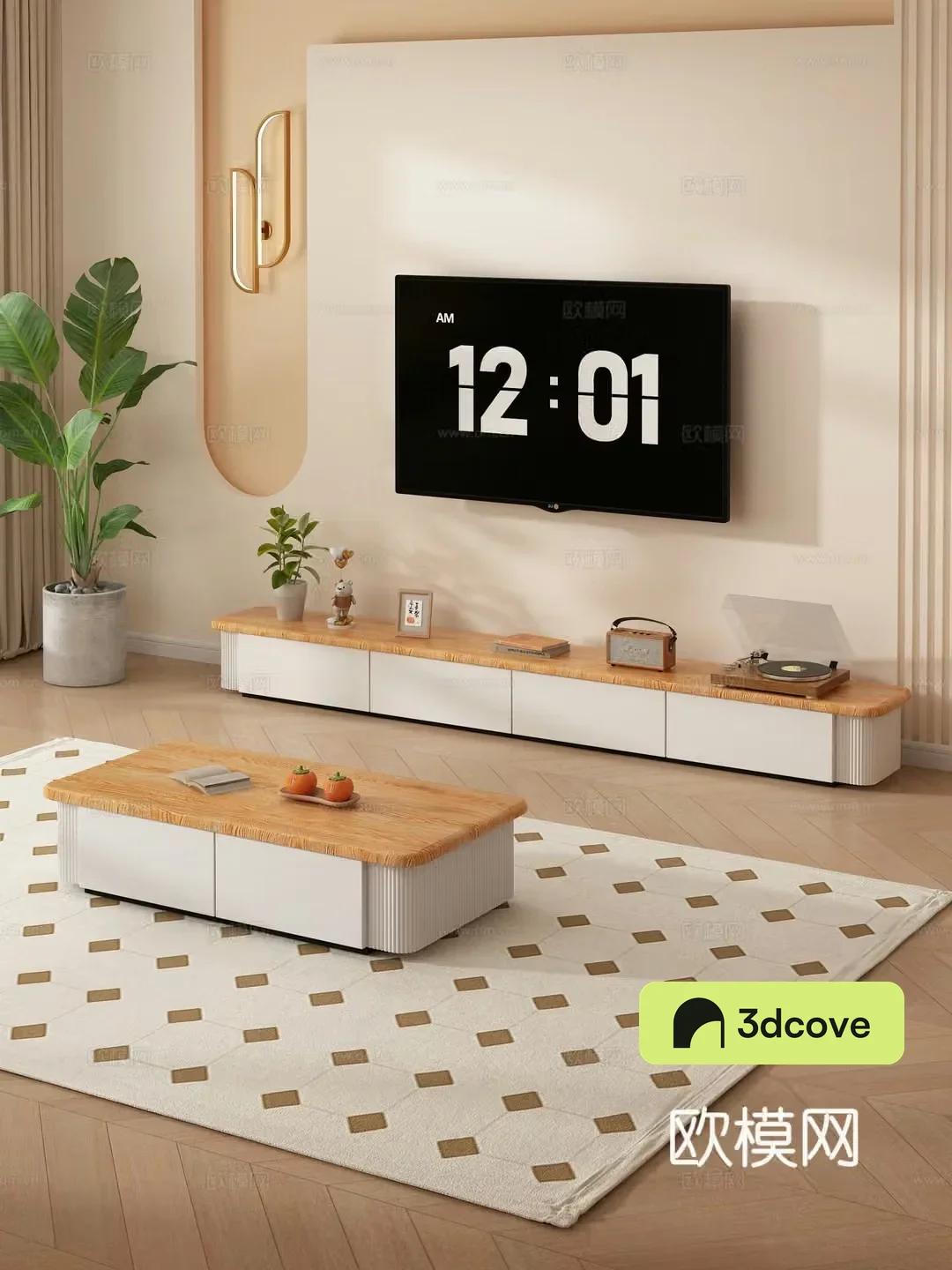 Creamy style tea table TV cabinet ornament combination books decorative painting TV