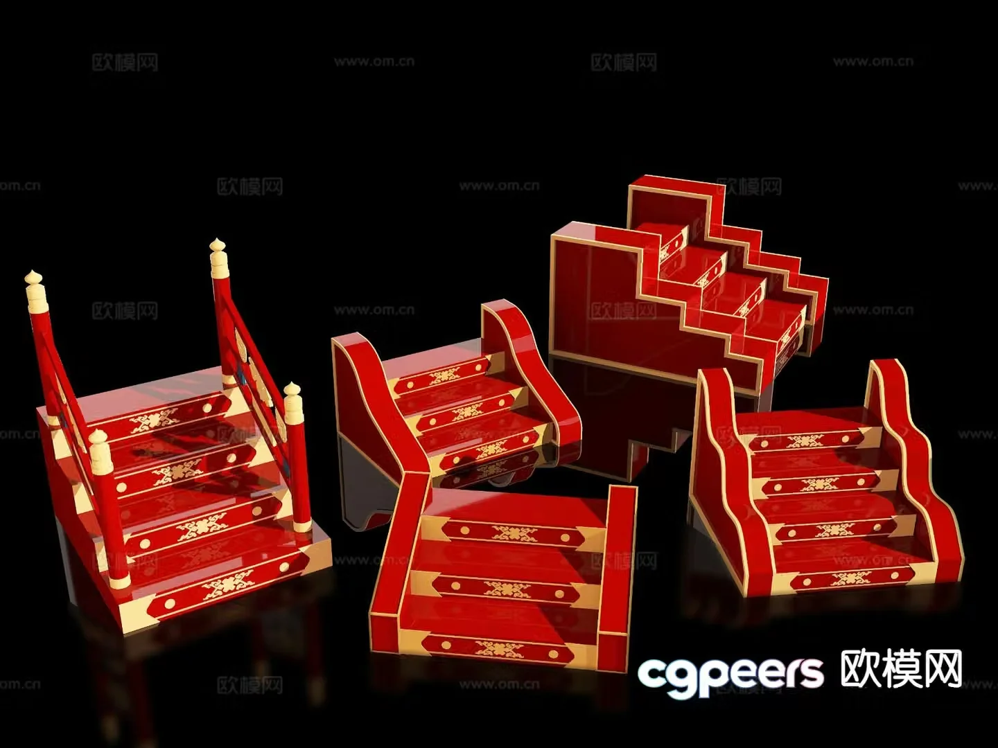 New Chinese style national style staircase step check-in beautiful 3D model