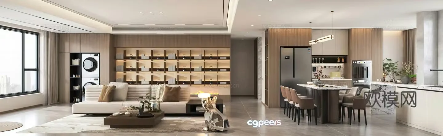 Modern living and dining room 3d model