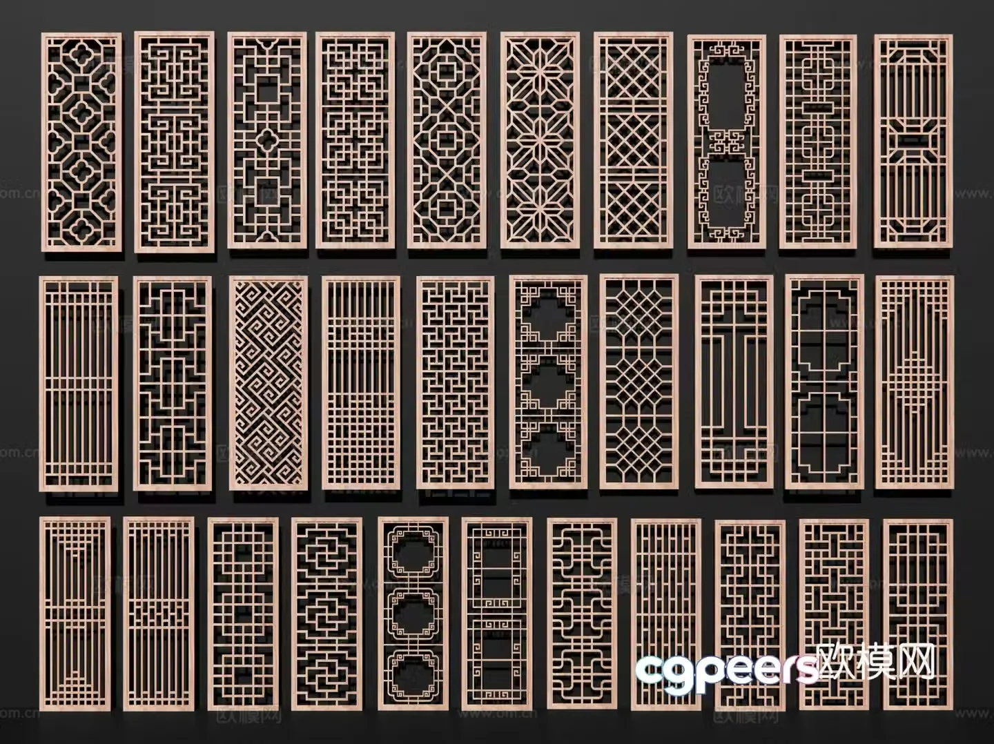 Chinese style hollow lattice wooden window window grille window pane partition 3d model