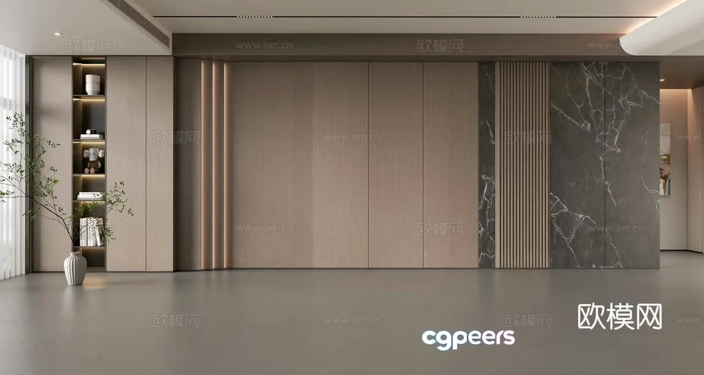Modern Italian sofa background wall modern ornament balcony cabinet living room cabinet wood veneer background wall 3d model