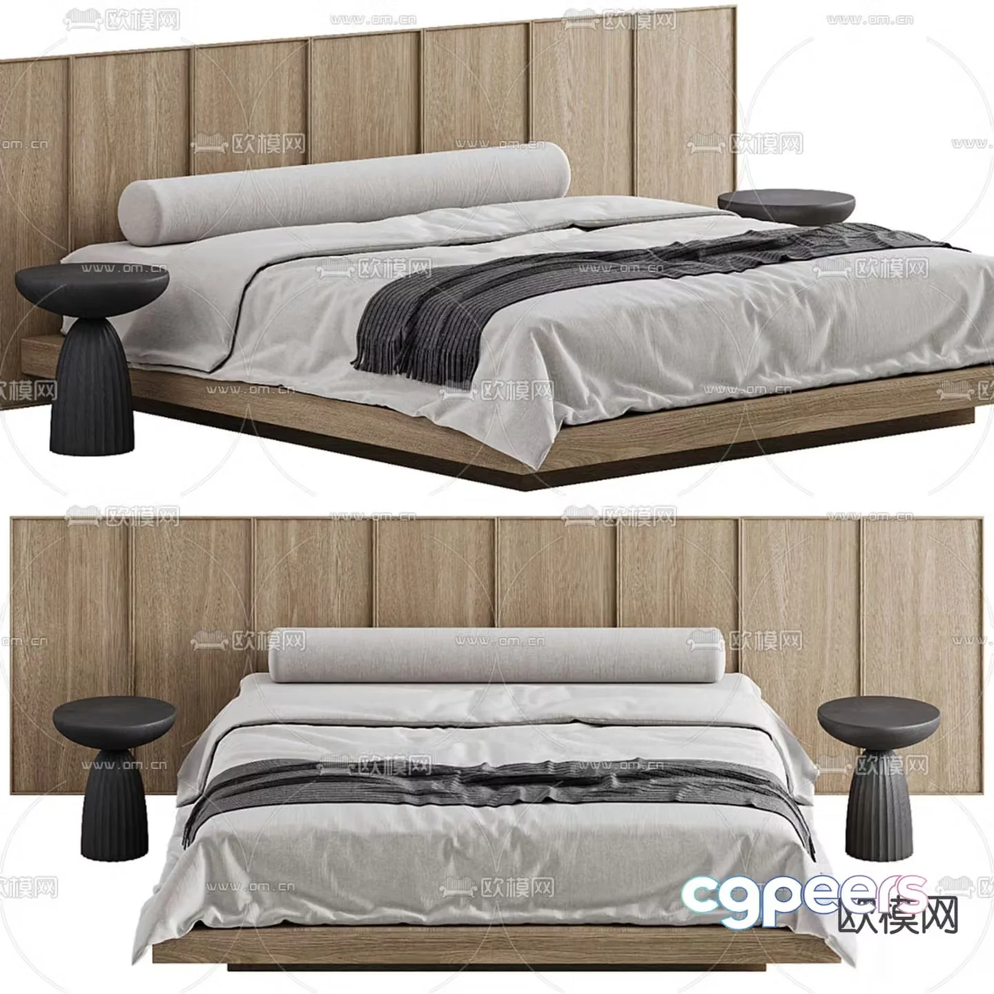 Wabi-sabi double bed 3d model