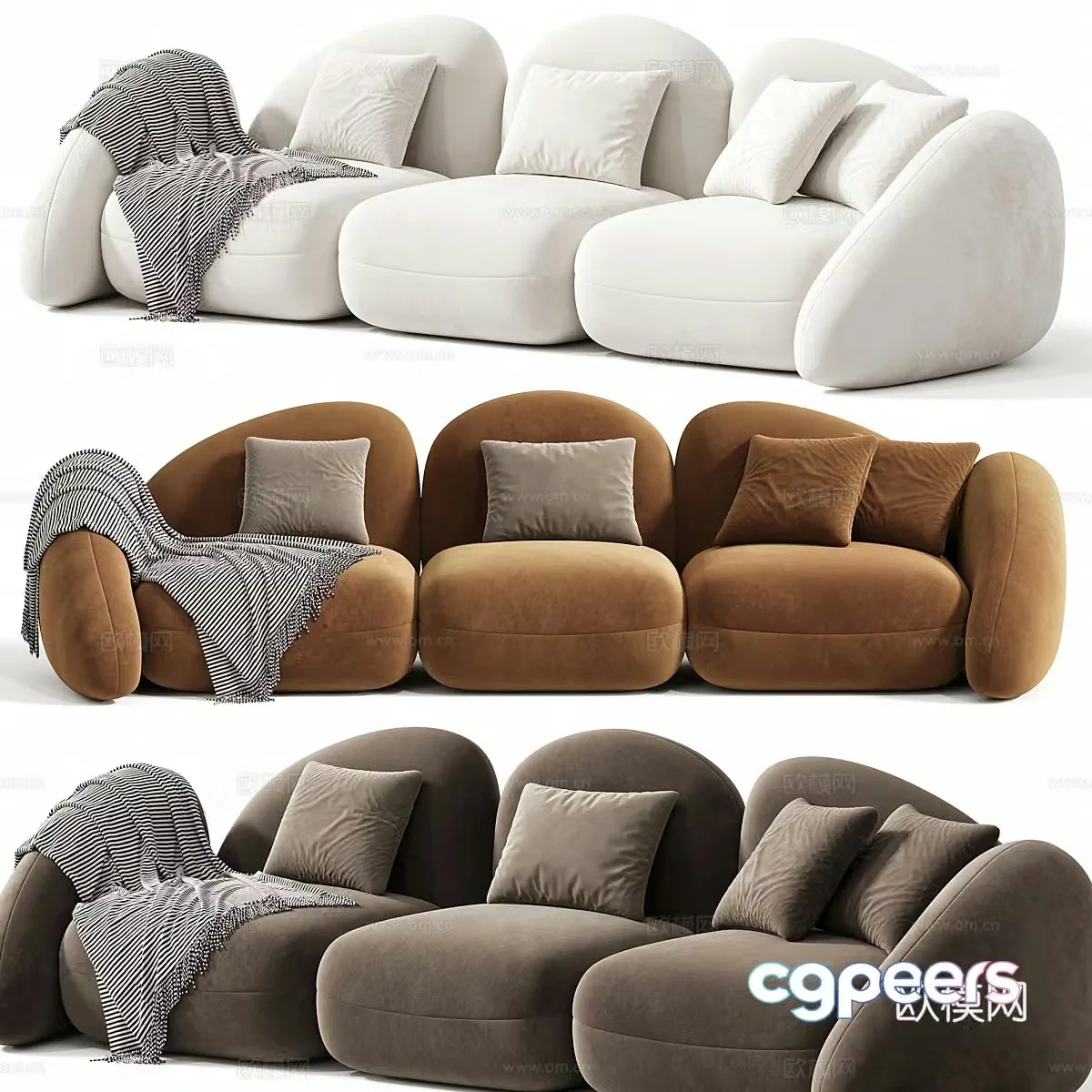 Creamy three-person sofa 3d model