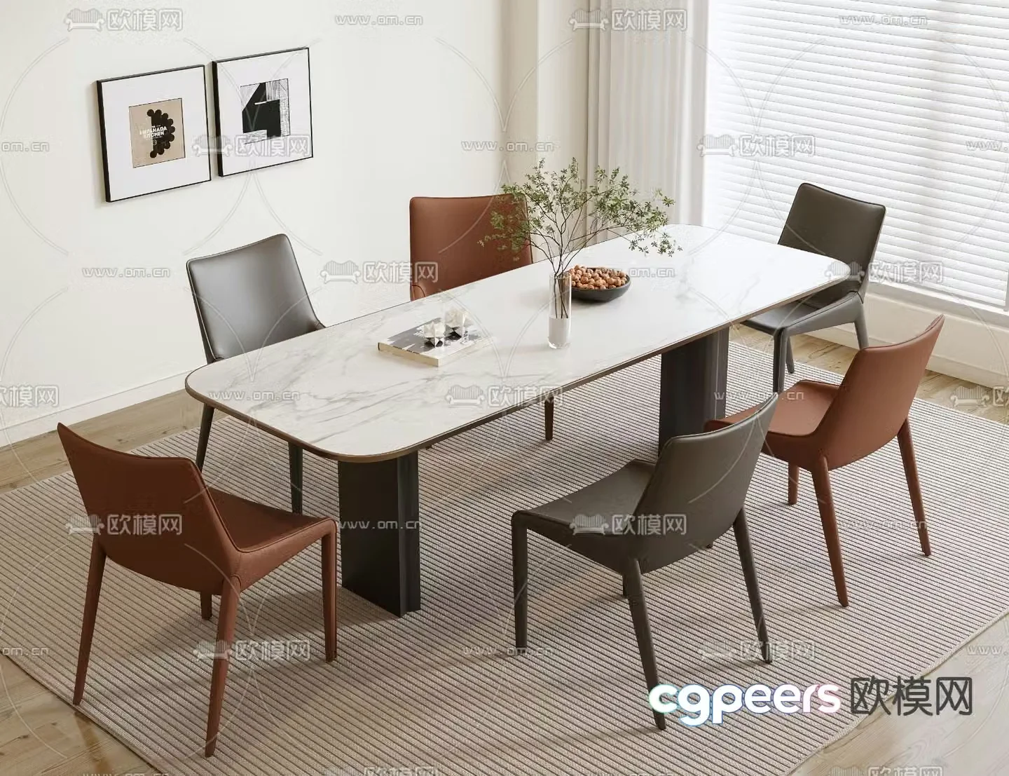 Bar dining table and chairs slate dining table 3d model