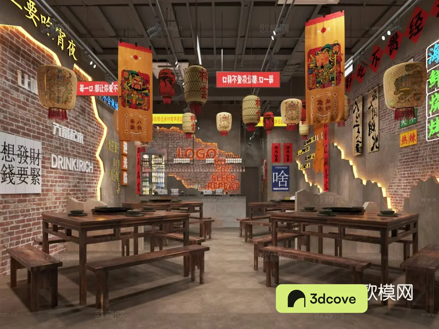 Industrial style barbecue restaurant