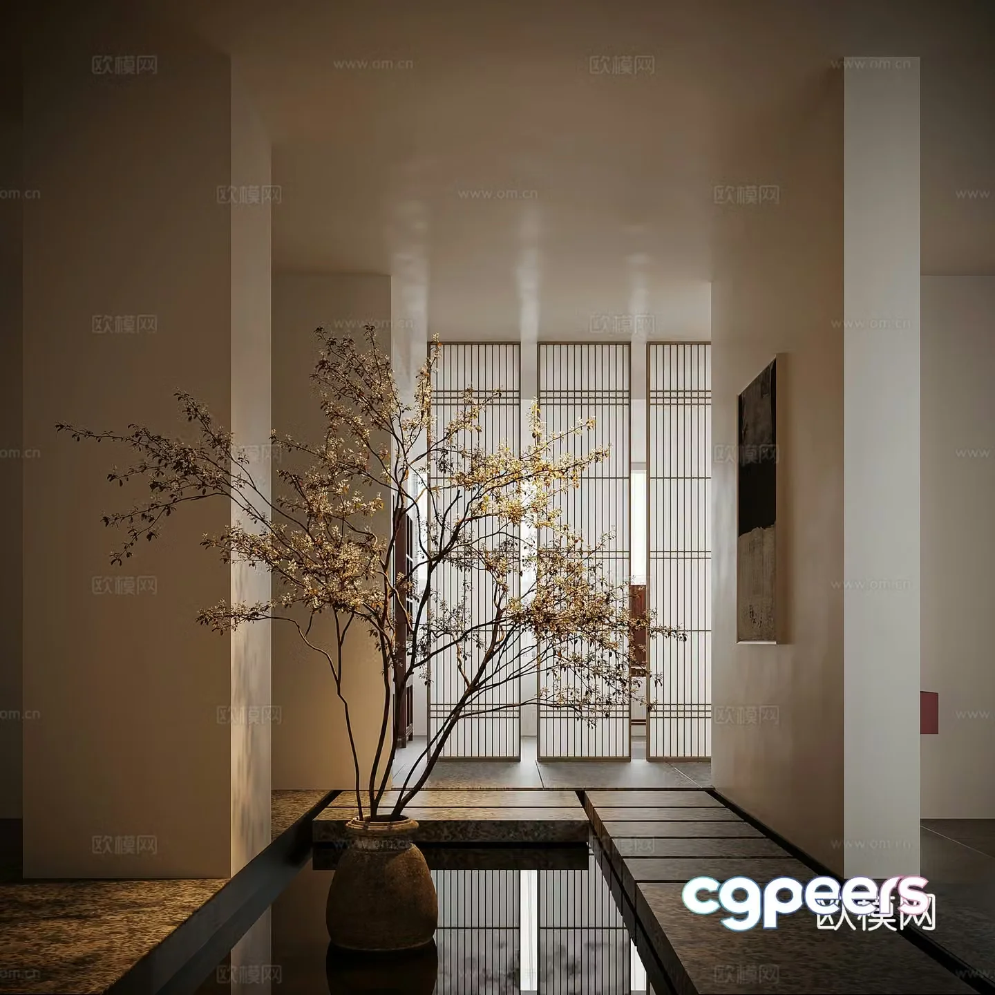New Chinese style entrance hall end view terrace entrance hall entrance hall entrance hall background entrance hall 3D model