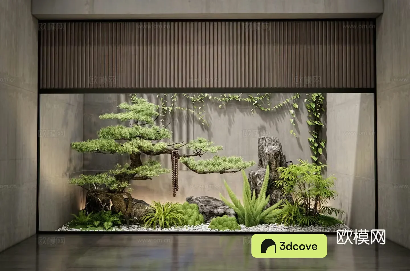 New Chinese style courtyard landscape sketch Interior landscape Patio landscape Pines Plant combination