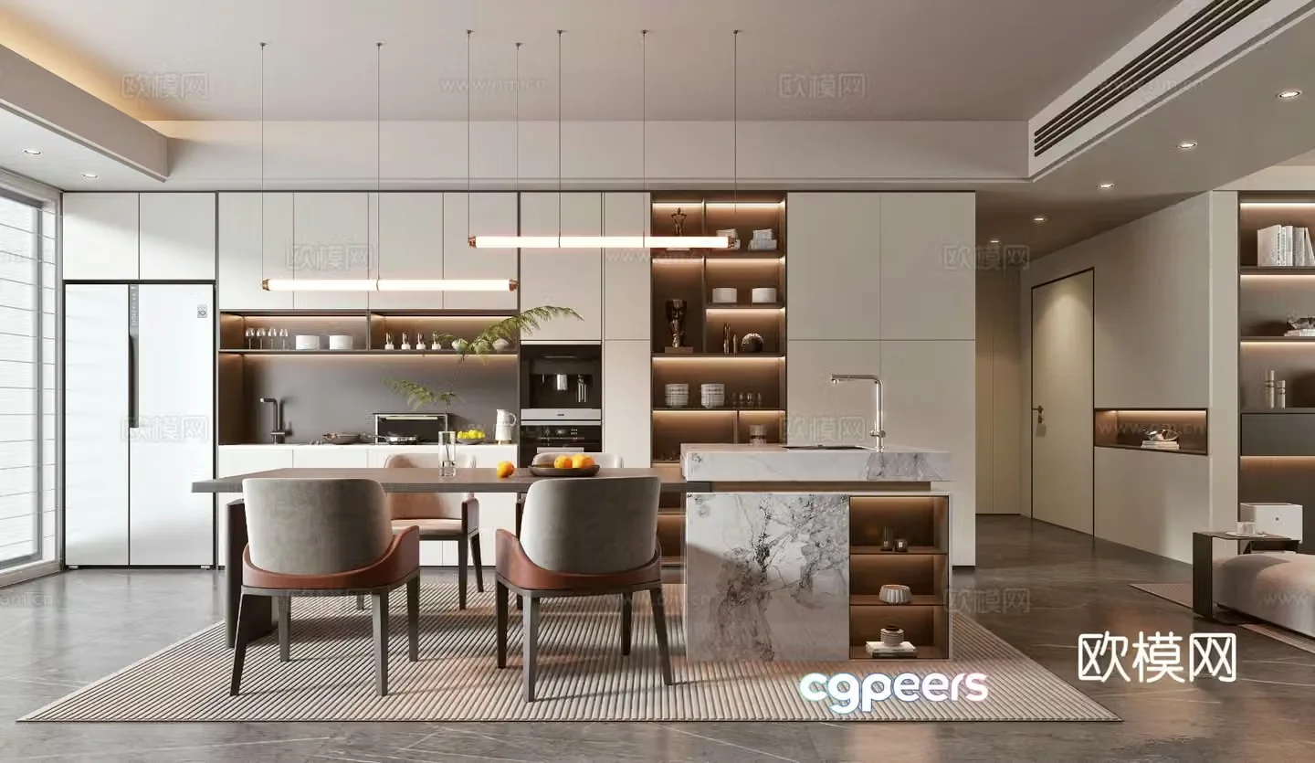 Light luxury home restaurant island 3D model