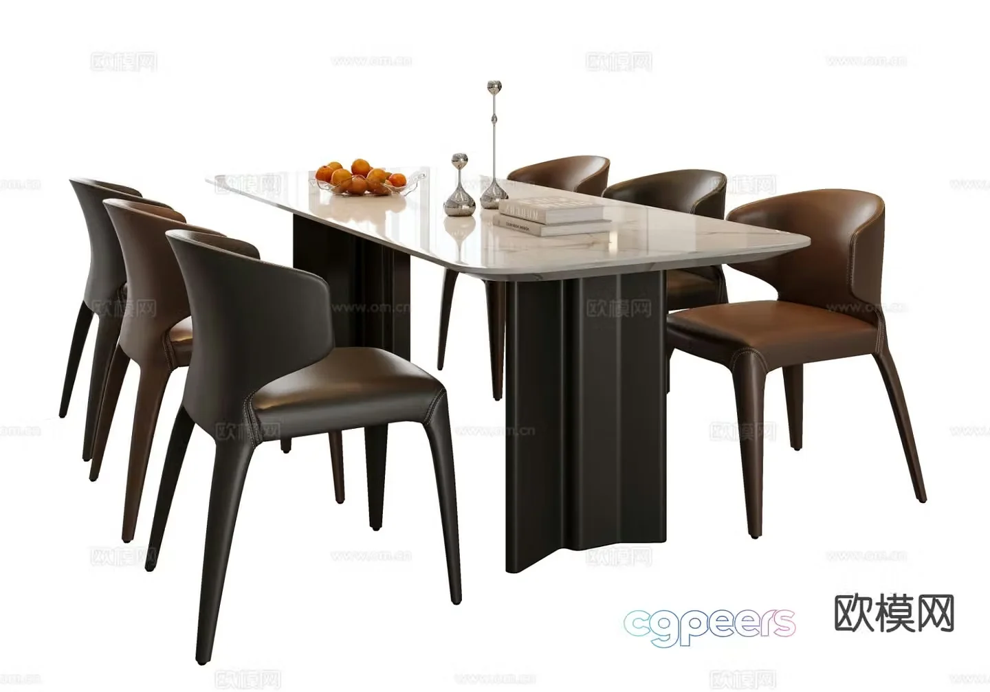 Italian dining table and chairs strip dining table 3D model