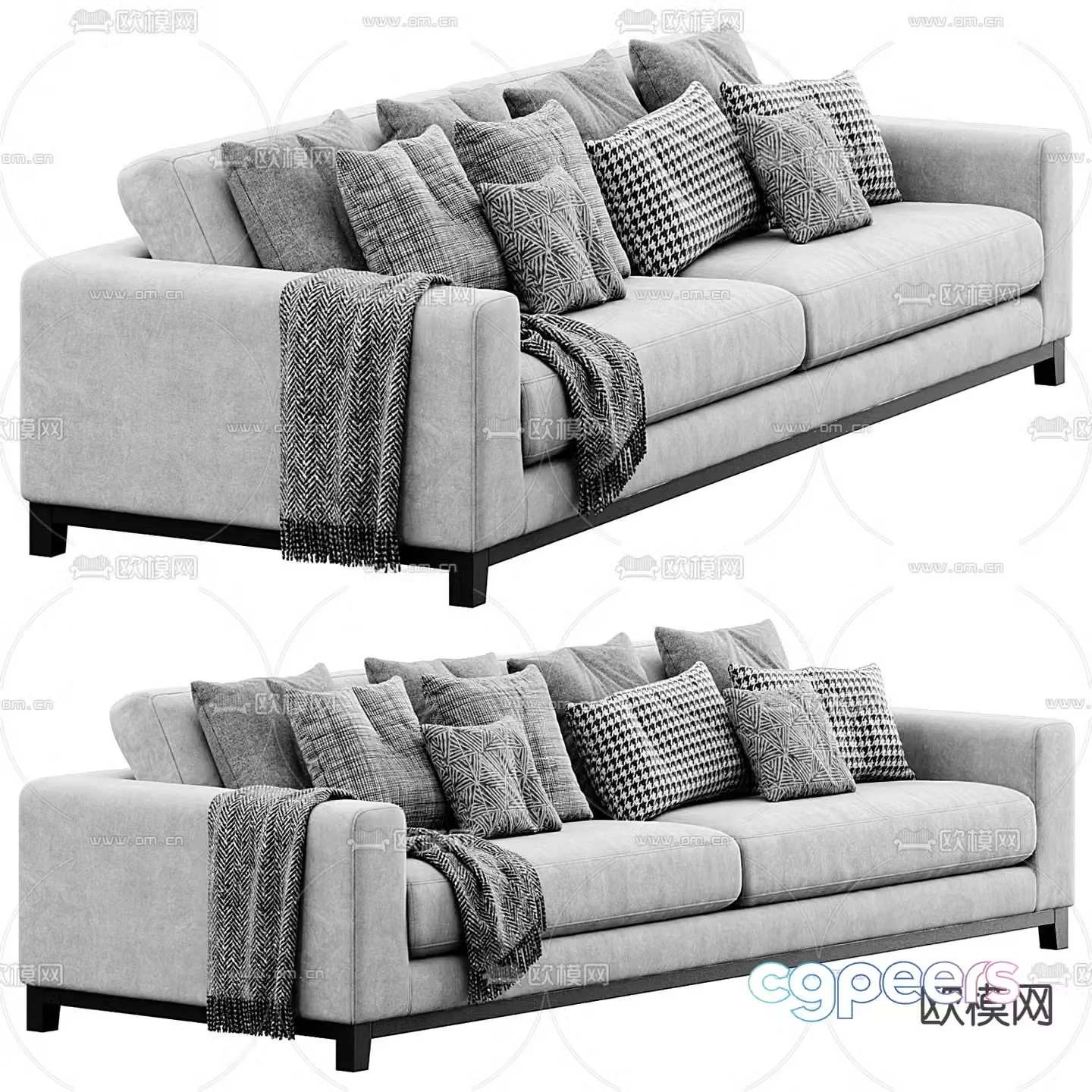 Flexform gray multi-seat sofa 3d model