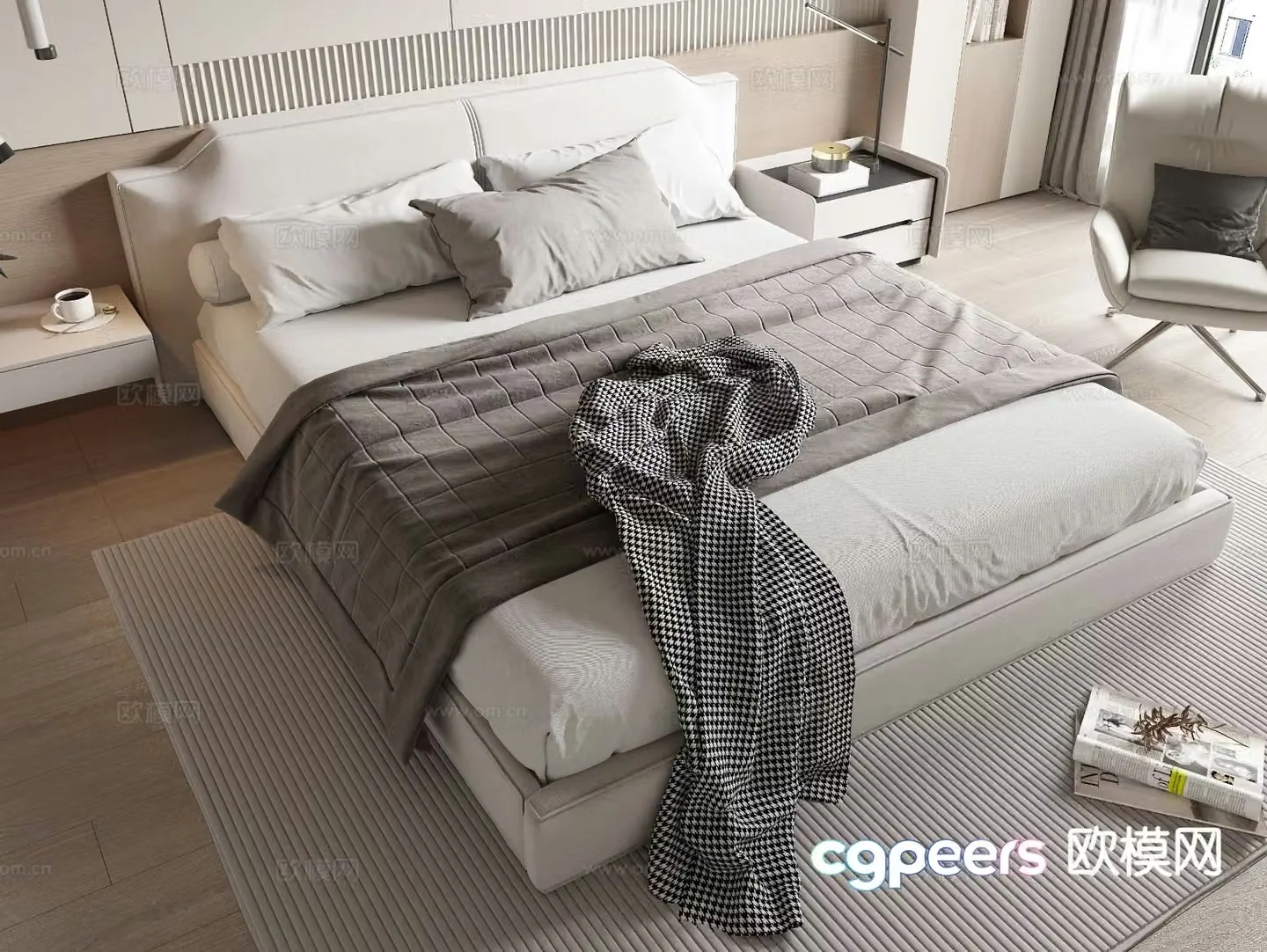 Modern double bed 3d model