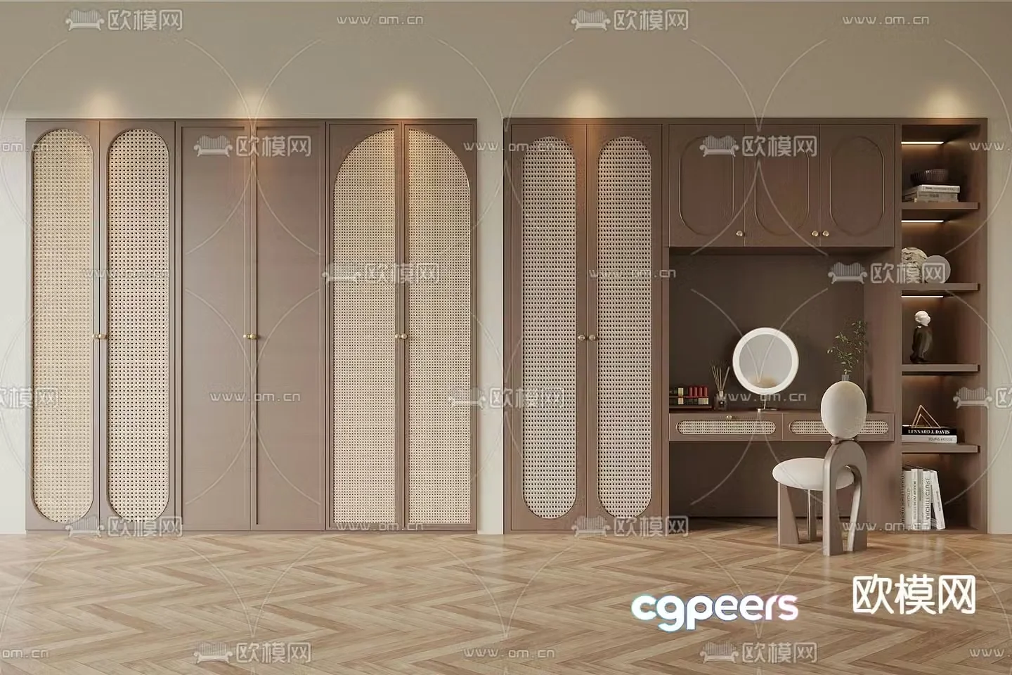 Medieval style wardrobe dresser integrated cabinet 3d model