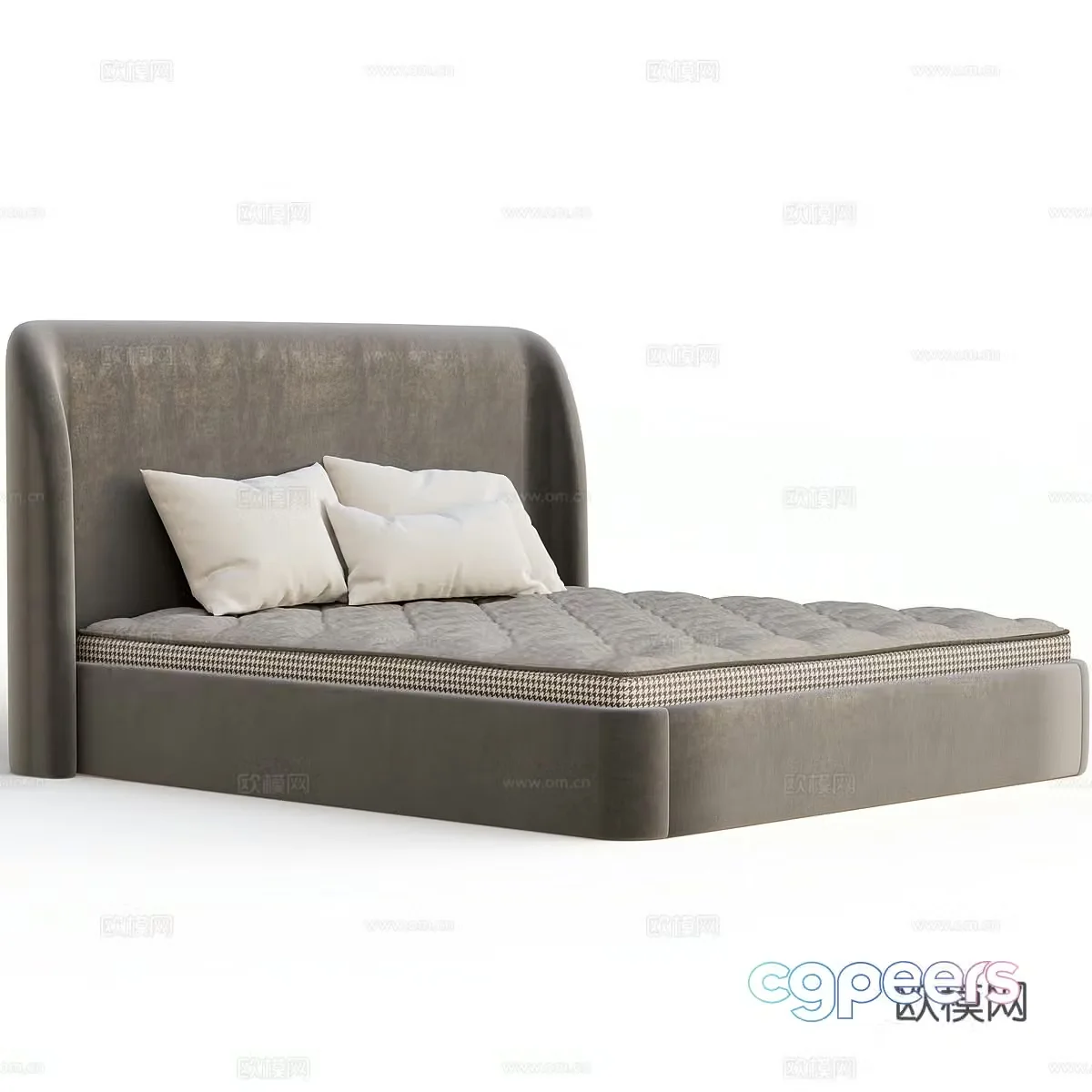 Nordic simple double bed double bed simple bed bedroom bed pillow 3d model