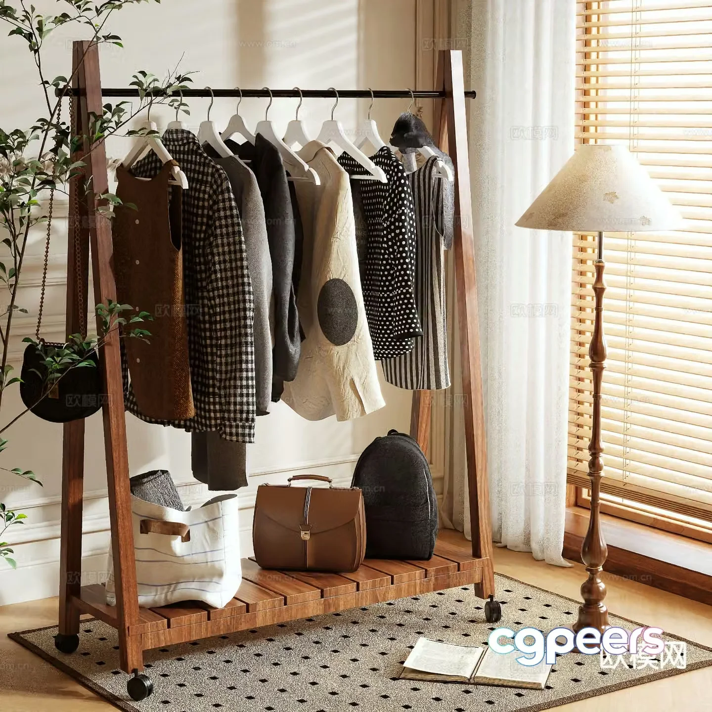 Clothes rack coat rack floor-standing clothes rack 3D model